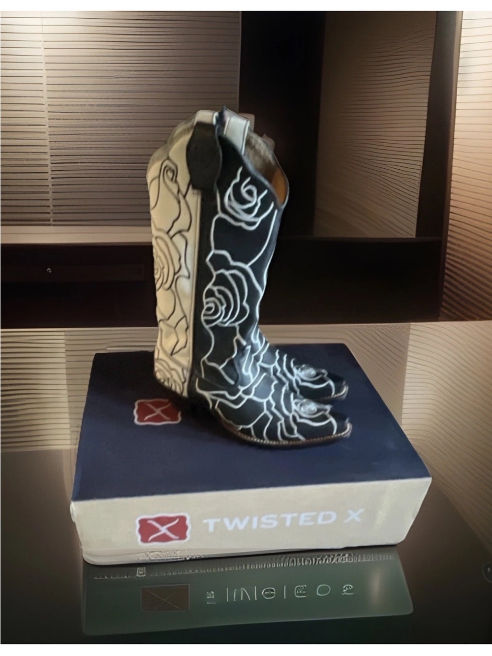 Twisted X Black and White Rose Western Heeled Boots for Women